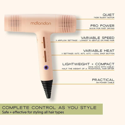 mdlondon BLOW Hair Dryer Casal Blue Blush Professional Hairdryer